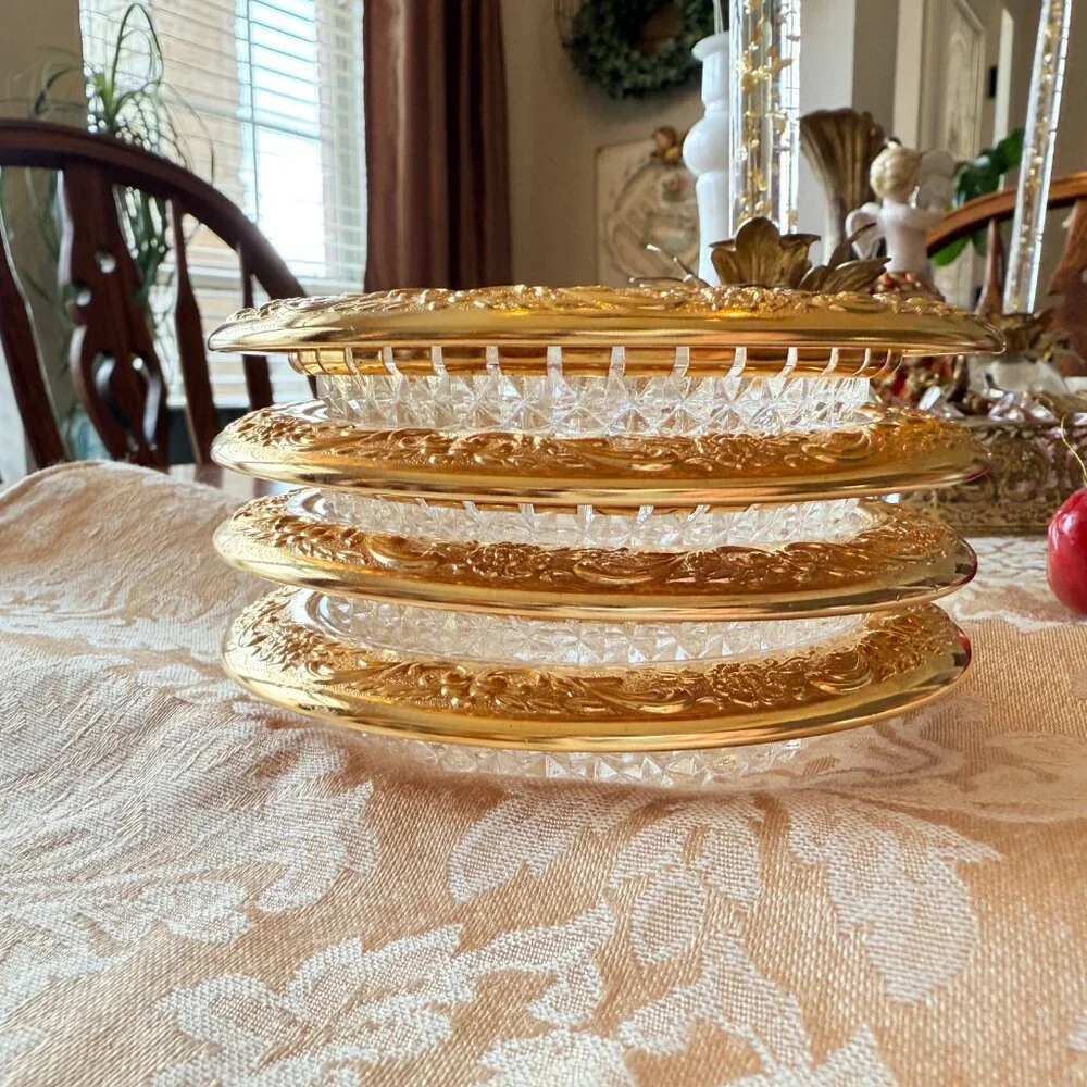 Vintage Glass Coasters with Gold Trim
